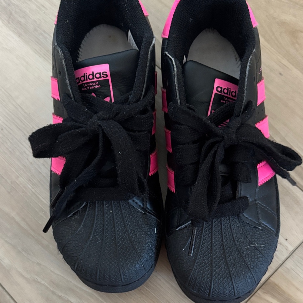 Adidas Black and Neon Pink Sneakers